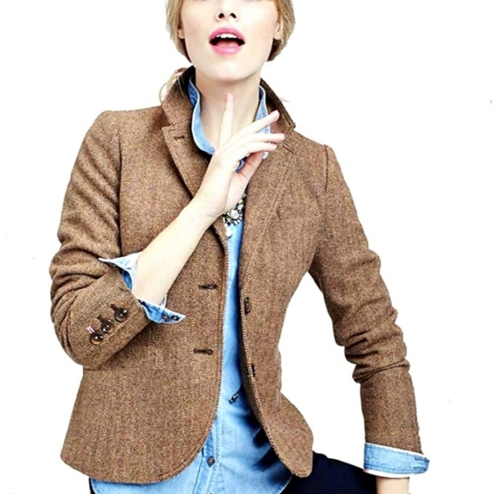 Talbots Tweed 2 Button Schoolboy Style Blazer, Brown sz 10P, VGUC